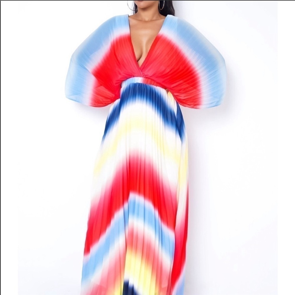New Arrival !Tie dye v neck Rainbow Maxi